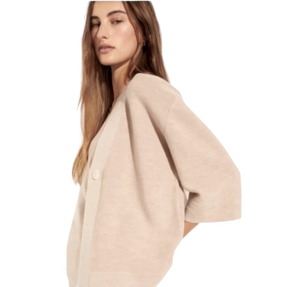 The Reset The Label Kimono Cardi Cardigan Small Tan 100% Fine Merino Wool - Picture 2 of 15